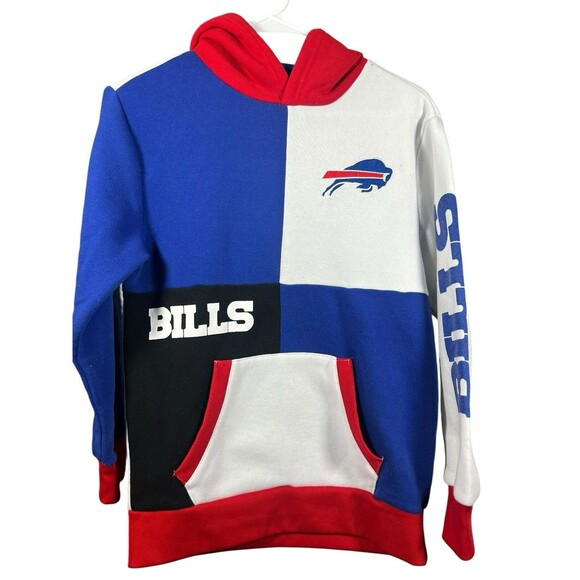 Buffalo Bills NFL New Era Royal Red Colorblock Throwback Pullover Hoodie Yth XL - Picture 1 of 12